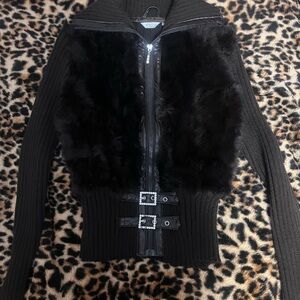 Y2k real rabbit fur Charming Charlie zip up